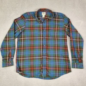 Vtg LL Bean Flannel Shirt Mens Large Blue Plaid 90s Lumberjack Trucker Button - Picture 1 of 12