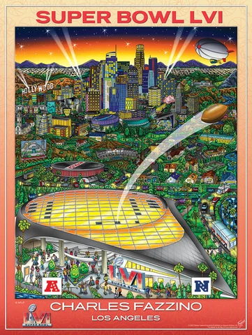 SUPER BOWL LVI (Los Angeles 2022) Official NFL EVENT POSTER by Charles Fazzino Cover