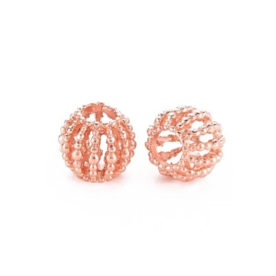 20 pcs. Rose Gold Metal Bubble Round Ball Spacer Beads - 10mm - Large Hole 4.5mm - Image 1 of 2