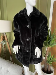 Abrigo de invierno negro de piel sintética talla 12 M&S - Imagen 1 de 8