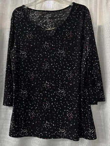 Croft & Barrow Sz XL Black Dotted Textured 3/4 Sleeve Top Blouse - Picture 1 of 7
