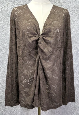 Josephine Chaus Brown Lace Top V Neck Sheer Coquette Romantic Whimsygoth 2X - Image 1 of 4