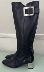 Botas de montar ROGER VIVIER de cuero con hebilla y talón de metal y placa de rodilla en negro 38 - Imagen 1 de 12