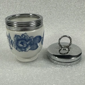 Royal Worcester Egg Coddler blau weiß Blumen Tannenzapfen mit Deckel - Bild 1 von 11