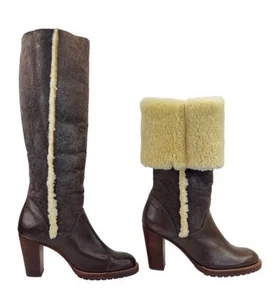 MICHAEL KORS Botas de Cuero Marrón Gamuza Forradas Sherpa Altas Plegables Tacón Talla 5.5 - Imagen 1 de 9