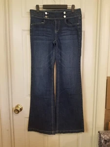 W H B M Blanc Jeans 10 Blue Trouser Leg Button Detail Distressed Back Hems EUC - Picture 1 of 15