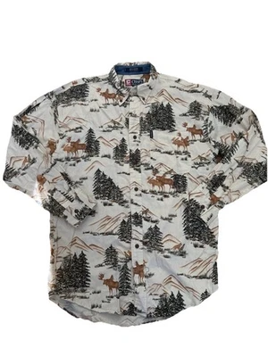 Camisa Ralph Lauren Chaps Micro Pana AOP Estampado Alce Med Vintage Años 90’s Lobos Foto 1 de 4