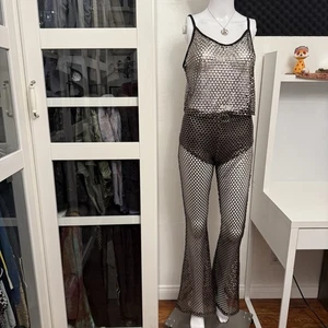 Transparent Schwarz Gold Mesh Set Top Plus Hose Gr. Medium - Bild 1 von 17