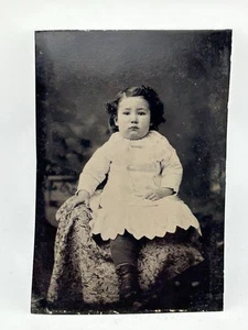 Tintype Photo Beautiful Little Girl Finger Waived Hair Dress Leggings Boots - Picture 1 of 3