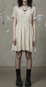 Mini Vestido Para Mujer Grunge Gótico Encaje Talla XS/S Crema Peter Pan Cuello Forrado Punk - Imagen 1 de 11