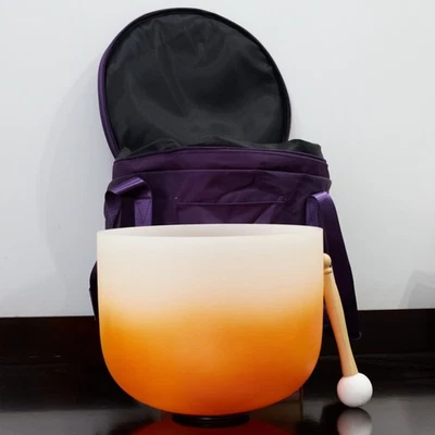 Orange & White Mixed Crystal Singing Bowl Premium -Frosted Quartz(2.531gm, 29cm) - Image 1 of 3