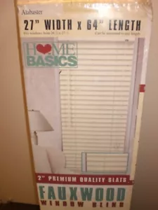 HOME BASICS FAUXWOOD WINDOW BLIND 27Wx64L" ALABASTER - Picture 1 of 3