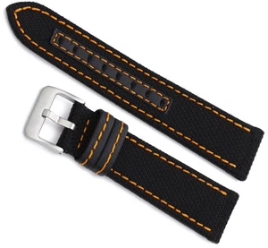 22mm Milano Black Genuine Orange Stitched Watch Band MS 18480 - Picture 1 of 3