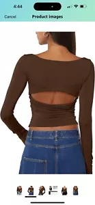 CSDAJIO Women’s Sexy Ruched Deep V Neck Long Sleeve Low Cut To - Picture 1 of 5