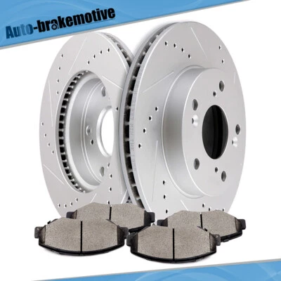 For 2013-2015 Honda Civic LX Front Brake Rotors Ceramic Pads Drilled Slotted Kit - Image 1 of 4