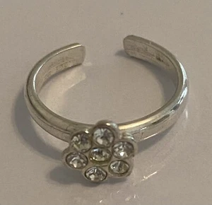 .925 Sterling Silver Flower  Toe Ring with Cubic Zirconia A15 - Picture 1 of 3