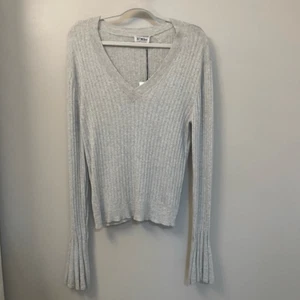 27 Miles Malibu Women’s Sweater Grey Cotton Cashmere Long Bell Sleeve V-neck Sz - Picture 1 of 7