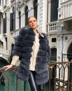 Women's 100% Natural (Vulpes) Fox Fur Coat Detachabled Overcoat Gilet Waistcoat - Picture 1 of 20