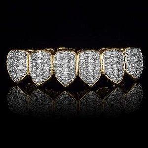 18K Gold w/ Silver Plated High Quality Cubic-Zirconia Bottom Row GRILLZ Grills - Picture 1 of 1
