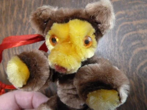Vecchio piccolo orso marrone in ciniglia vintage occhi arancioni peluche orso giocattolo - Foto 1 di 4