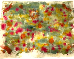 Vintage Hand Dyed Batik Fabric Sun Green/Orange - Picture 1 of 4