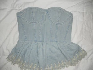 TOP CORSETTO STILE OCCHIELLO DENIM E FORNITURA RALPH LAUREN NUOVO CON ETICHETTE - Foto 1 di 8