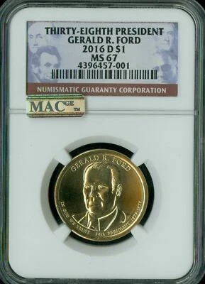 2016 D GERALD FORD PRES. DOLLAR NGC  MS67 PQ 2ND FINEST REGISTRY MAC SPOTLESS * - Image 1 of 4