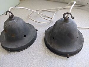 2 X VINTAGE  INDUSTRIAL PENDANT CEILING LIGHTS - NEED WORK - 6 1/2 X 5 1/2 INCH