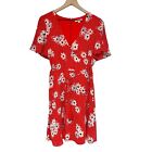 Madewell Womens Daisy Society Button Wrap Dress Size 10 Red Floral Short Sleeve