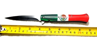 CUCHILLO CON RESORTE BANDERA MEXICANA ESTILO STILETTO 9 PULGADAS EN TOTAL APROX. Foto 1 de 4