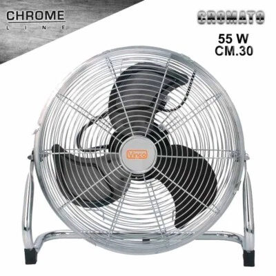 VENTILATORE CROMATO DA APPOGGIO GRANDE PORTATA METALLO 55W CM30 VINCO 70610 - Immagine 1 di 4