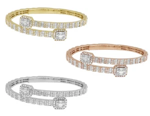 Rectangular Halo Baguette 3 1/2 CT Real Diamond Bangle Bracelet Gold  5MM  7" - Picture 1 of 8