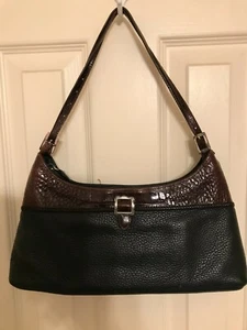 BRIGHTON ~ BLACK & BROWN HOBO HANDBAG ~ ADJUSTABLE DOUBLE STRAP HANDLES~C170944 - Picture 1 of 10