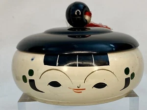 Wooden Laquer Kokeshi Head Box W/ Face Hand Painted & Lidded Japanese Woman - Picture 1 of 9