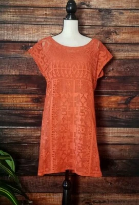 Lucky Brand Shirt Dress Size Medium Slip Lining Red Lace Tunic Top - Image 1 of 4