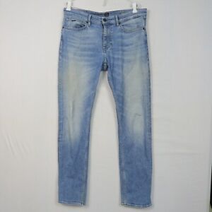 Hugo Boss Mens Jeans Size 32W 32L Light Blue 020Delaware Straight Slim Fit Denim