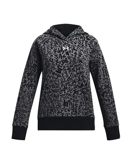 UNDER ARMOUR Girls' Rival Fleece Printed Hoodie ** GRAY/BLACK - S ** NWT - Picture 1 of 7