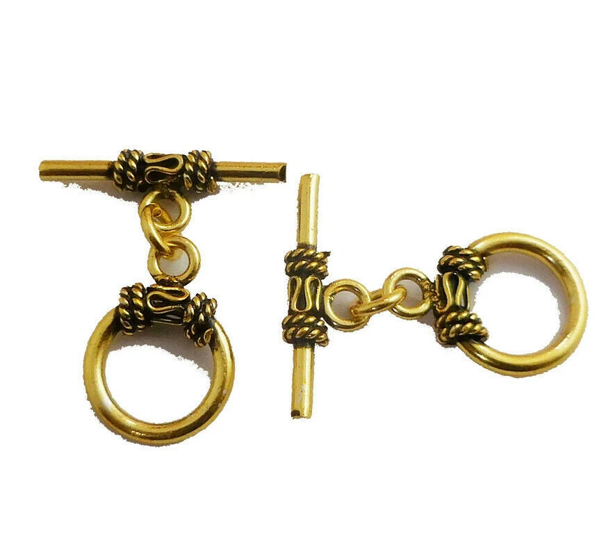3 SET 14X24MM SOLID COPPER BALI TOGGLE CLASP ANTIQUE GOLD PLATED 559 ATL-69 - Image 1 of 1