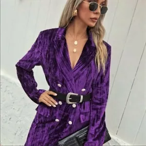 ZARA PURPLE CRUSHED VELVET DOUBLE-BREASTED BLAZER DRESS COAT SIZE XS - Picture 1 of 14