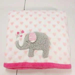 Parents Choice White Pink Hearts Elephant Baby Blanket Soft Plush Lovey 30"x40" - Picture 1 of 13