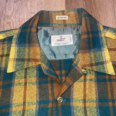 复古 50 年代 60 年代 Lord James 衬衫男式大环领法兰绒巡洋舰羊毛尼龙 — 第 1/4 张图片