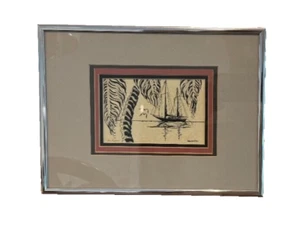 Angela Kanas The Lagoon Pen and Ink Print Lahaina Maui Hawaii 9x12" in Frame - Picture 1 of 9