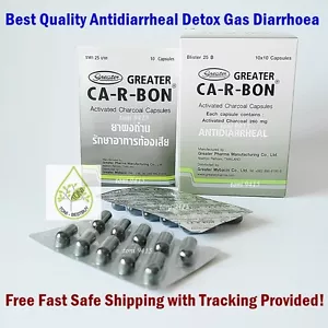 Activated CHARCOAL 10 Capsules Antidiarrheal Detox Gas Diarrhoea Teeth Whitening - Picture 1 of 6