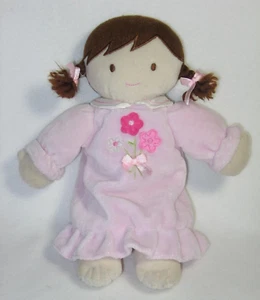 Just One Year Doll Baby Lovey Plush Pink Dress 3 Flowers Brown Hair Carters - Picture 1 of 3