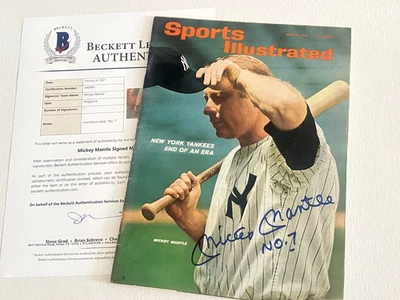 MICKEY MANTLE Firmado 21/06/65 SPORTS ILLUSTRATED Beckett (BAS) LOA con Inscripción Foto 1 de 4