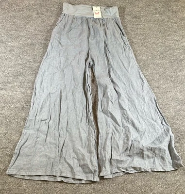 Pantalones de lino Gigi Moda para mujer talla única pierna ancha azules hechos en Italia recortados nuevos con etiquetas Foto 1 de 4