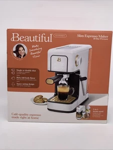 Beautiful Slim Espresso Maker 20-Bar Pressure White Icing Drew Barrymore NEW - Picture 1 of 8