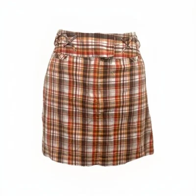 Mini Skort Vintage Dressbarn Naranja y Marrón A Cuadros Talla 8 Foto 1 de 4