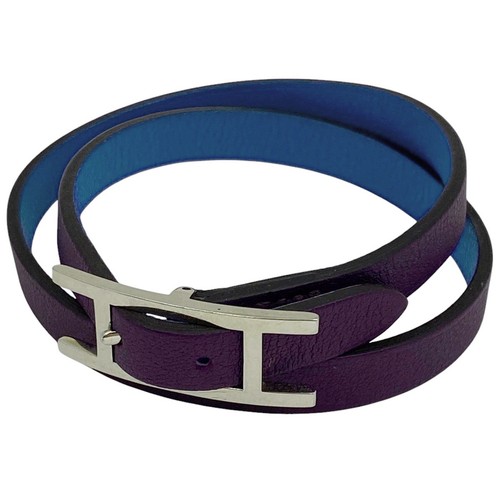 HERMÈS HERMES Api 3 Bracciale 2 Bracciali Braccialetto Placcatura Argento Pelle Argento Pur...