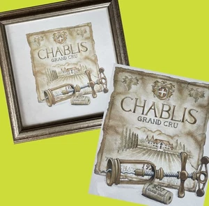 CHABLIS Grand Cru WINE Label ART PRINT Richard A Henson FRAMED Watercolor 15sq" - Picture 1 of 5